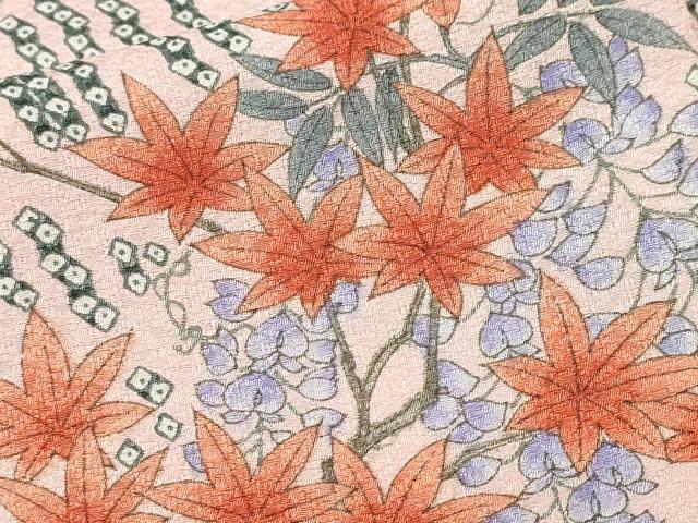 平和屋着物■上質な小紋　扇面草花文　藤花房　正絹　逸品　CABL3279ev