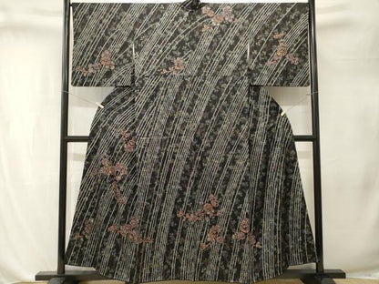 平和屋着物■訪問着　絞り　枝萩文　草花文　黒地　金彩　正絹　逸品　CABL3280ev