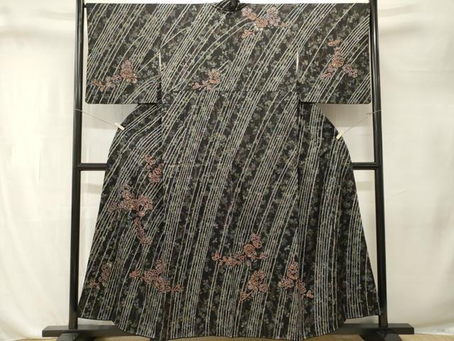平和屋着物■訪問着　絞り　枝萩文　草花文　黒地　金彩　正絹　逸品　CABL3280ev