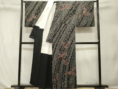 平和屋着物■訪問着　絞り　枝萩文　草花文　黒地　金彩　正絹　逸品　CABL3280ev