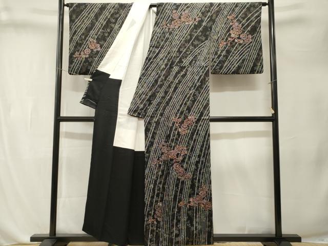 平和屋着物■訪問着　絞り　枝萩文　草花文　黒地　金彩　正絹　逸品　CABL3280ev