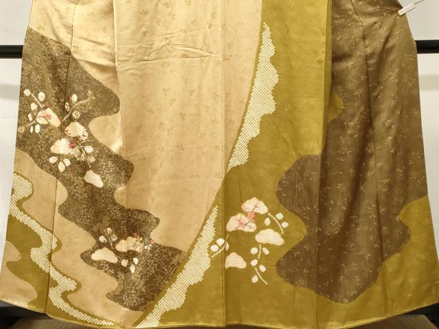 平和屋着物■訪問着　刺繍　絞り　道長枝梅花文　金彩　正絹　逸品　CABL3283ev
