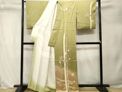 平和屋着物■訪問着　笹竹枝梅文　暈し染め　金彩　鈴乃屋扱い　正絹　逸品　CABL3285ev