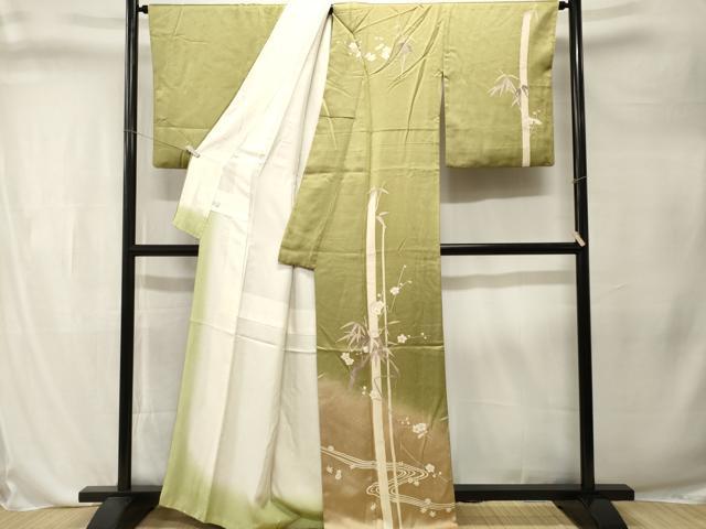 平和屋着物■訪問着　笹竹枝梅文　暈し染め　金彩　鈴乃屋扱い　正絹　逸品　CABL3285ev