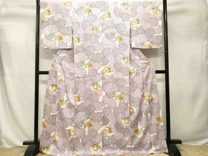平和屋着物■上質な小紋　雪輪重ね草花文　正絹　逸品　CABL3289ev