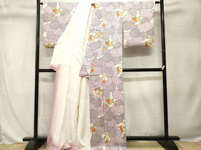 平和屋着物■上質な小紋　雪輪重ね草花文　正絹　逸品　CABL3289ev