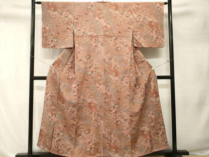 平和屋着物■上質な小紋　流水花蝶文　金彩　鬼しぼ縮緬　正絹　逸品　CABL3296ev