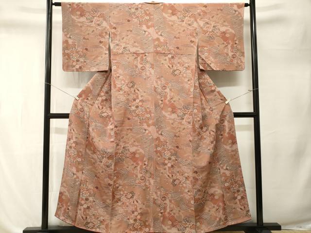 平和屋着物■上質な小紋　流水花蝶文　金彩　鬼しぼ縮緬　正絹　逸品　CABL3296ev