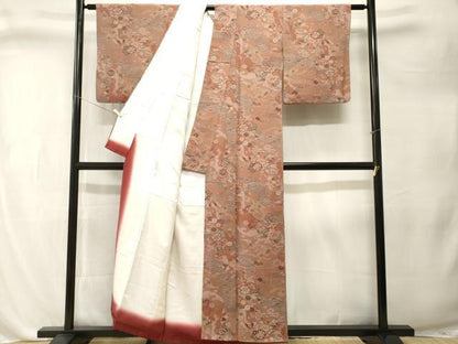 平和屋着物■上質な小紋　流水花蝶文　金彩　鬼しぼ縮緬　正絹　逸品　CABL3296ev