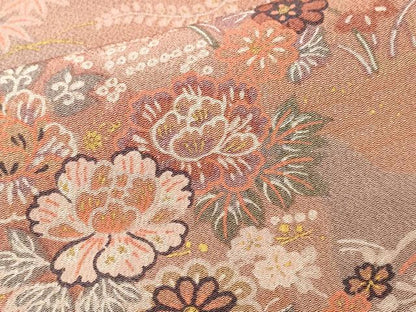 平和屋着物■上質な小紋　流水花蝶文　金彩　鬼しぼ縮緬　正絹　逸品　CABL3296ev