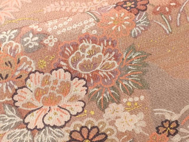 平和屋着物■上質な小紋　流水花蝶文　金彩　鬼しぼ縮緬　正絹　逸品　CABL3296ev