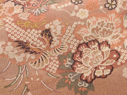 平和屋着物■上質な小紋　流水花蝶文　金彩　鬼しぼ縮緬　正絹　逸品　CABL3296ev