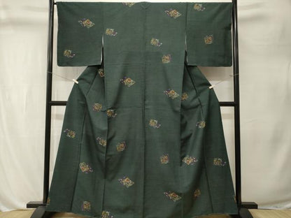平和屋着物■上質な紬　菱重ね更紗花文　正絹　逸品　未使用　CABL3298ev