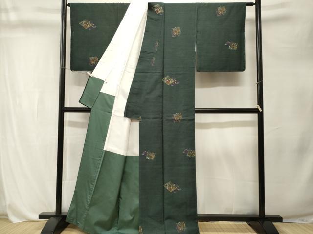平和屋着物■上質な紬　菱重ね更紗花文　正絹　逸品　未使用　CABL3298ev
