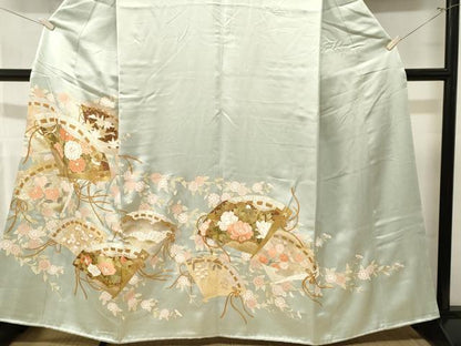 平和屋着物■豪華色留袖　駒刺繍　檜扇枝花文　金彩　正絹　逸品　CABL3299ev