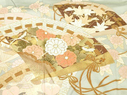 平和屋着物■豪華色留袖　駒刺繍　檜扇枝花文　金彩　正絹　逸品　CABL3299ev