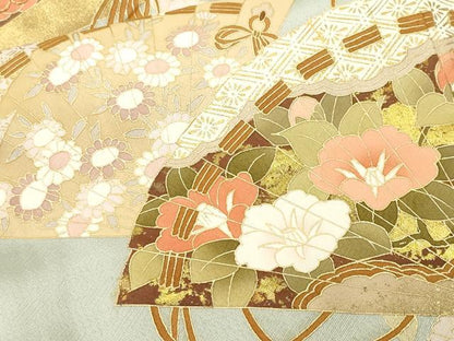 平和屋着物■豪華色留袖　駒刺繍　檜扇枝花文　金彩　正絹　逸品　CABL3299ev