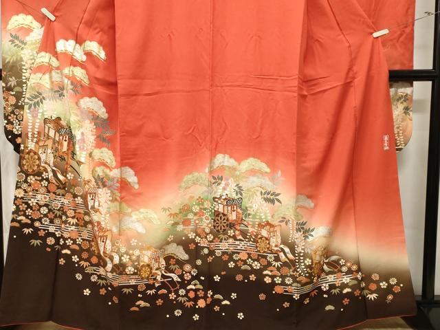 平和屋着物■豪華振袖　幾久重袖　松竹梅　御所車花文　暈し染め　金銀彩　正絹　逸品　CABL3302ev