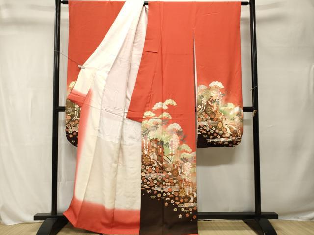 平和屋着物■豪華振袖　幾久重袖　松竹梅　御所車花文　暈し染め　金銀彩　正絹　逸品　CABL3302ev