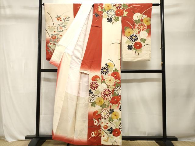 平和屋着物■訪問着　市松菊花文　暈し染め　金彩　正絹　逸品　CABL3306ev