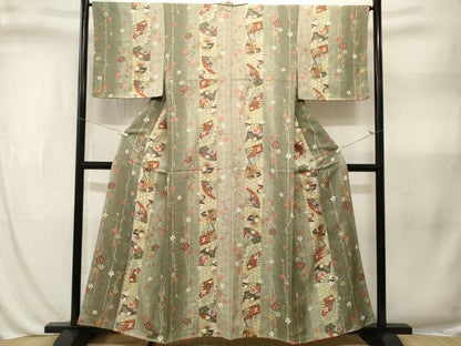 平和屋着物■上質な小紋　扇面花間道　暈し染め　金彩　正絹　逸品　CABL3310ev