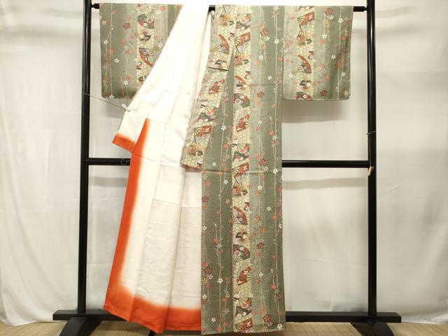 平和屋着物■上質な小紋　扇面花間道　暈し染め　金彩　正絹　逸品　CABL3310ev