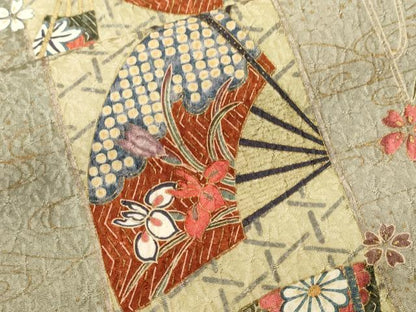 平和屋着物■上質な小紋　扇面花間道　暈し染め　金彩　正絹　逸品　CABL3310ev