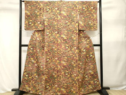 平和屋着物■上質な小紋　型染め　松竹梅花文　暈し染め　鬼しぼ縮緬　正絹　逸品　CABL3312ev