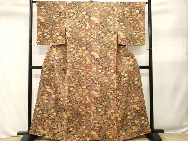 平和屋着物■上質な小紋　型染め　松竹梅花文　暈し染め　鬼しぼ縮緬　正絹　逸品　CABL3312ev