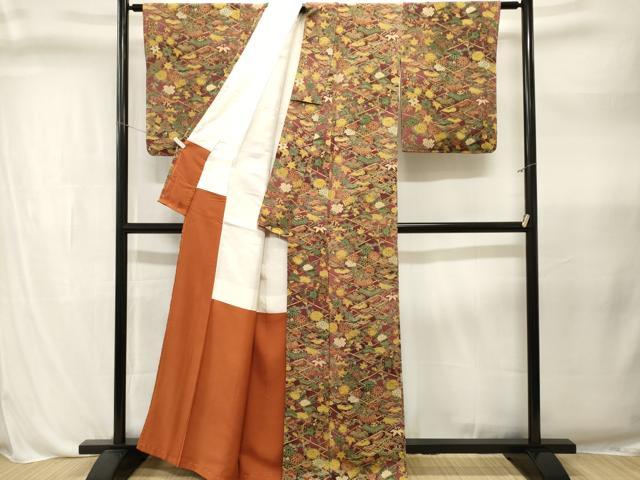平和屋着物■上質な小紋　型染め　松竹梅花文　暈し染め　鬼しぼ縮緬　正絹　逸品　CABL3312ev