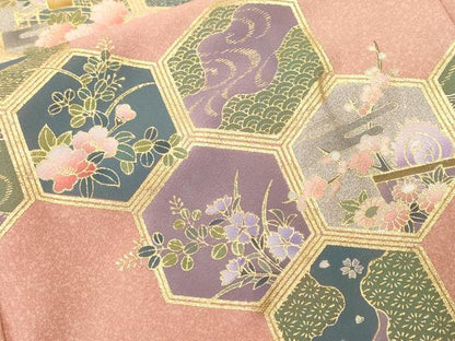 平和屋着物■訪問着　亀甲繋ぎ流水風景文　金彩　正絹　逸品　CABL3314ev