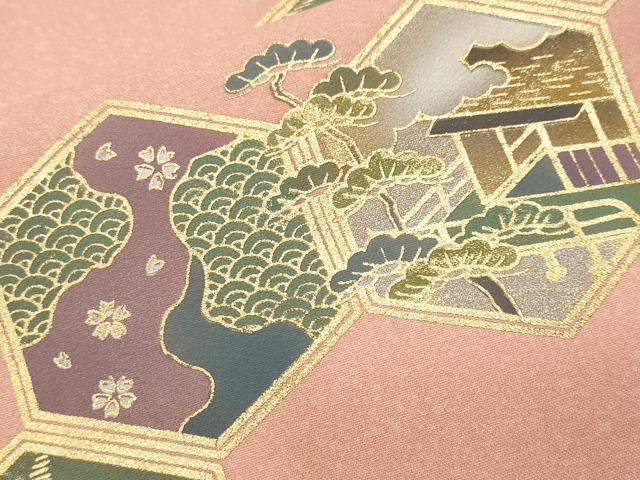平和屋着物■訪問着　亀甲繋ぎ流水風景文　金彩　正絹　逸品　CABL3314ev
