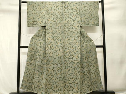 平和屋着物■上質な小紋　尾長鳥更紗枝花文　鬼しぼ縮緬　正絹　逸品　CABL3322ev