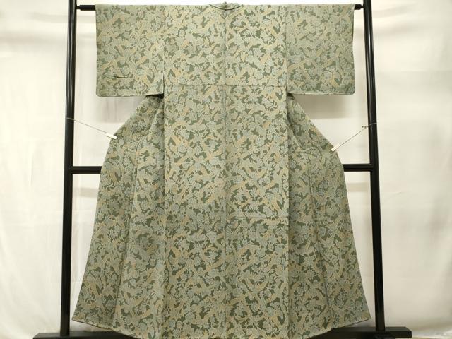 平和屋着物■上質な小紋　尾長鳥更紗枝花文　鬼しぼ縮緬　正絹　逸品　CABL3322ev