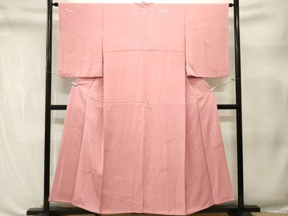 平和屋着物■上質な色無地　扇地紋　珊瑚色　正絹　逸品　CABL3330ev