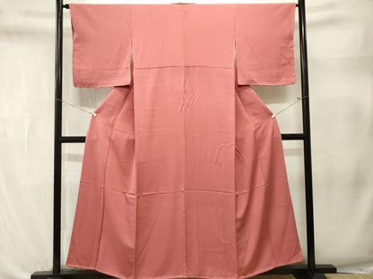 平和屋着物■上質な色無地　籠目地紋　甚三紅色　正絹　逸品　CABL3331ev