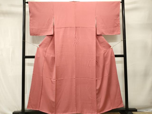 平和屋着物■上質な色無地　籠目地紋　甚三紅色　正絹　逸品　CABL3331ev