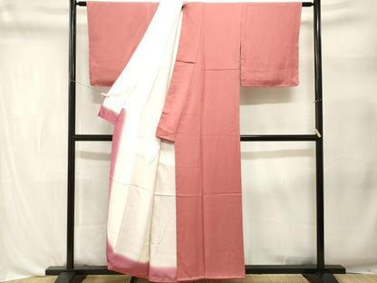 平和屋着物■上質な色無地　籠目地紋　甚三紅色　正絹　逸品　CABL3331ev