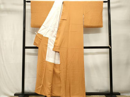 平和屋着物■上質な色無地　籠目地紋　柑子色　正絹　逸品　CABL3334ev