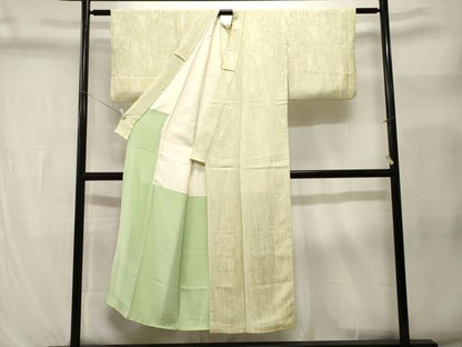 平和屋着物■上質な色無地　笹竹地紋　若菜色　正絹　逸品　CABL3340ev