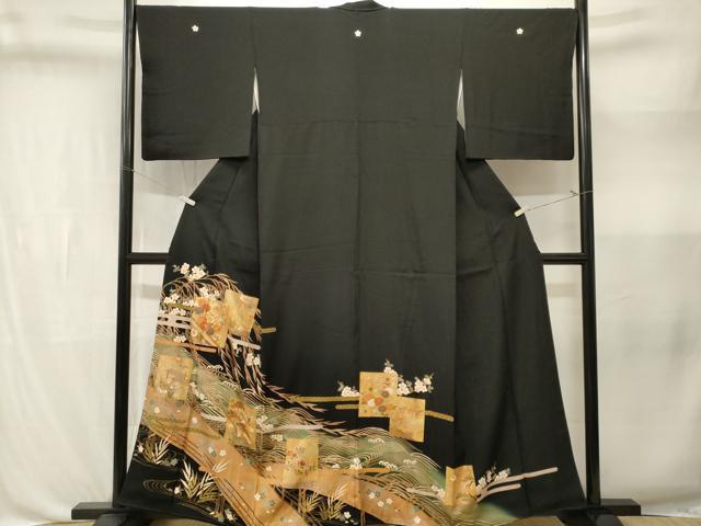 平和屋着物■豪華黒留袖　駒刺繍　渡り橋色紙重ね流水花文　暈し染め　金彩　鈴乃屋扱い　正絹　逸品　CABL3353ev