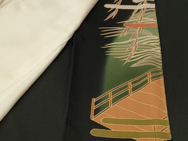 平和屋着物■豪華黒留袖　駒刺繍　渡り橋色紙重ね流水花文　暈し染め　金彩　鈴乃屋扱い　正絹　逸品　CABL3353ev
