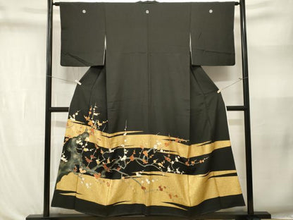 平和屋着物■豪華黒留袖　駒刺繍　枝桜文　暈し染め　金彩　正絹　逸品　CABL3355ev
