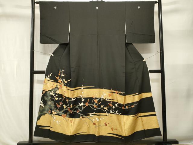 平和屋着物■豪華黒留袖　駒刺繍　枝桜文　暈し染め　金彩　正絹　逸品　CABL3355ev