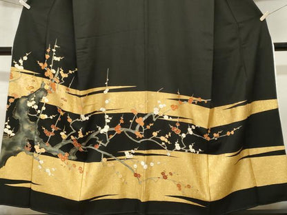 平和屋着物■豪華黒留袖　駒刺繍　枝桜文　暈し染め　金彩　正絹　逸品　CABL3355ev