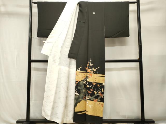 平和屋着物■豪華黒留袖　駒刺繍　枝桜文　暈し染め　金彩　正絹　逸品　CABL3355ev