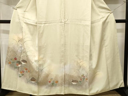 平和屋着物■訪問着　芒花鳥文　暈し染め　金彩　正絹　逸品　CABL3356ev