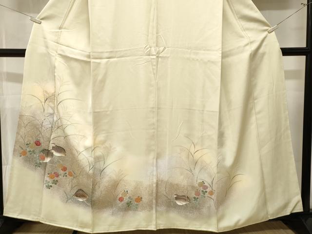 平和屋着物■訪問着　芒花鳥文　暈し染め　金彩　正絹　逸品　CABL3356ev