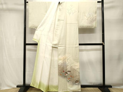 平和屋着物■訪問着　芒花鳥文　暈し染め　金彩　正絹　逸品　CABL3356ev