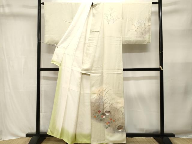 平和屋着物■訪問着　芒花鳥文　暈し染め　金彩　正絹　逸品　CABL3356ev